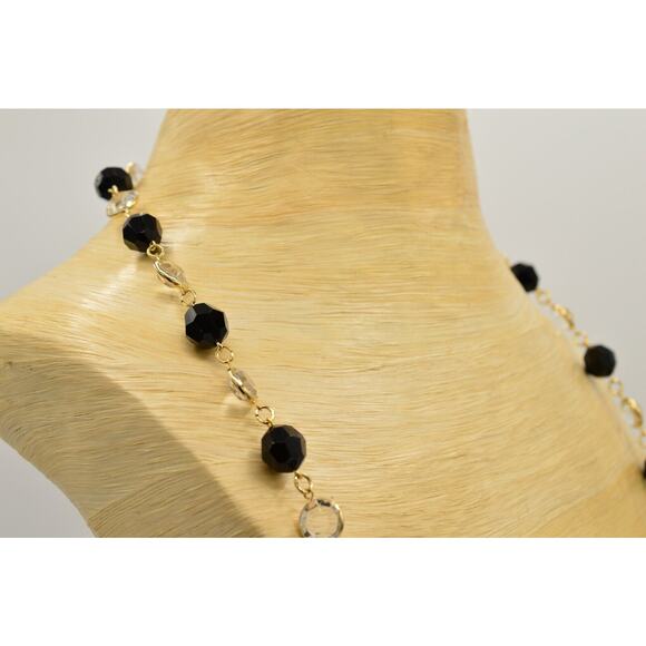 Austrian Crystal USA Vintage Necklace Open Bezel Clear Black Gold Signed 80s 9J - Picture 8 of 12